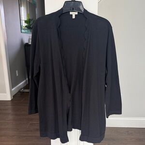 Talbots NWOT Black Scallop-Edge Open Cardigan 1X